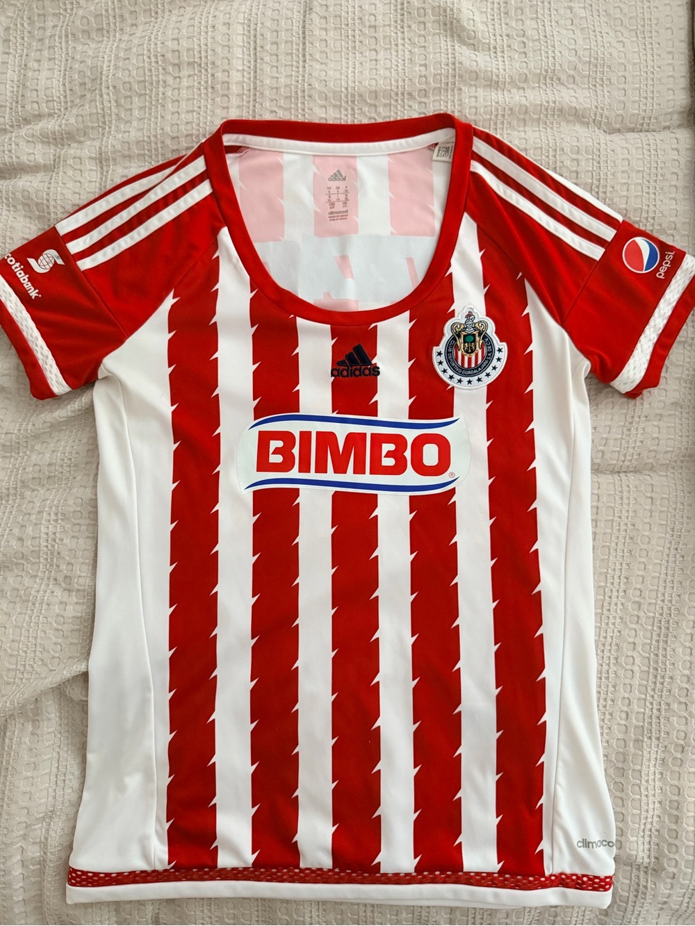 Adidas Red & White Striped Chivas Soccer 2015/16 Women’s Jersey